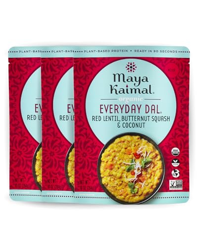 Image of Maya Kaimal Organic Indian Foods | Red Lentil Everyday Dal | 10oz (PACK of 3) | Microwaveable, Ready to Eat, Fully Cooked with Butternut Squash and Coconut | Vegan, Ready to Eat