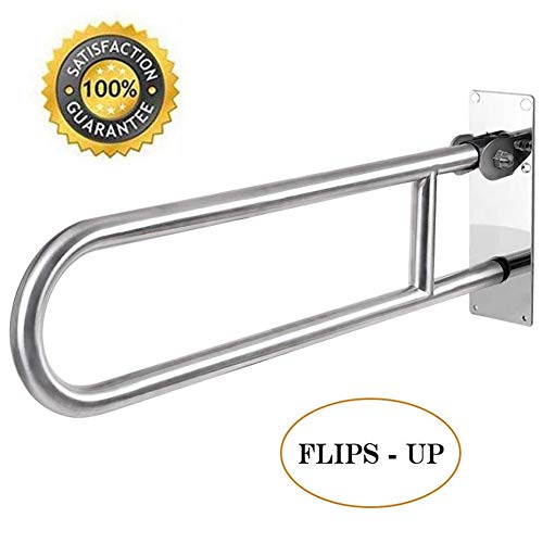 Duzzy Toilet Grab Bar, Flip-Up 24-Inch Safety Bathroom Rail Heavy Duty Screw-in Assist