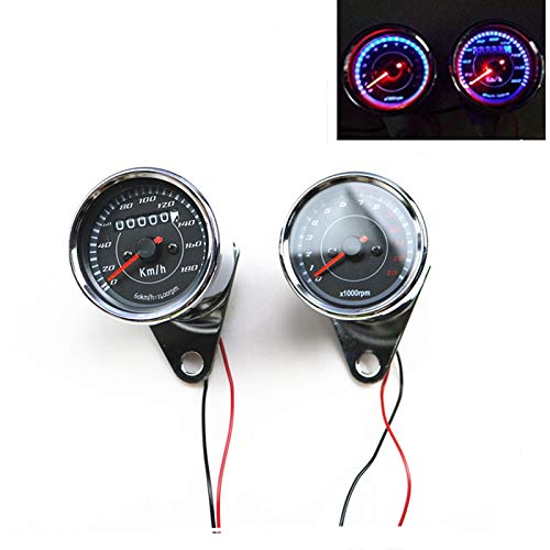 Chrome LED Motorcycle Tachometer Gauge + Odometer Speedometer for Honda Kawasaki Suzuki Yamaha Cruiser Chopper Vintage Retro Custom