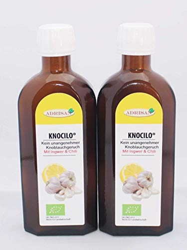 Knocilo, 2x250ml natürliches Bio-Knoblauch-Zitronengetränk mit Ingwer und Chili, Glasflasche Cover