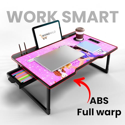 Image of WONDWILD Smart Multipurpose Foldable Laptop Table with Cup Holder, Study Table, Bed Table, Breakfast Table, Foldable and Portable /Ergonomic & Rounded Edges /Non-Slip Legs (ABS BB)