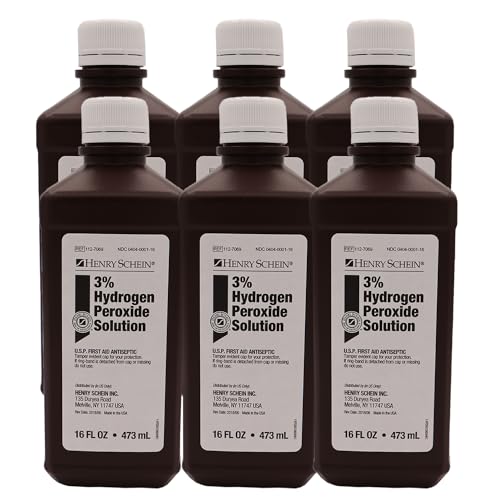 Henry Schein 3% Hydrogen Peroxide Solution - 16 fl oz | USP First Aid Antiseptic for Wounds, Topical Wash for Cuts & Scrapes - 16oz (Pack of 6)