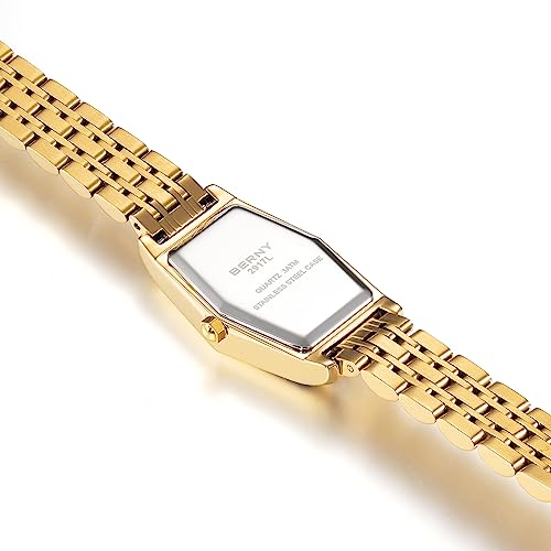 Berny Gold Watches For Women Hexagon Ladies Quartz Wrist Watches Stainless Steel Band Small Analog Watch Luxury Bracelet, Gold Dial #TOP4