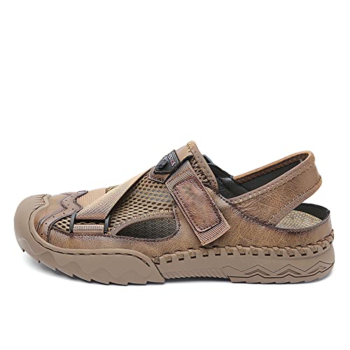 2023 Mens Closed Toe Leather Sandals,Mens Outdoor Sport Sandals Breathable Beach Shoes,Summer Casual Fisherman Sandal Walking Outdoor Beach Shoe Non-Slip Comfortable Casual4