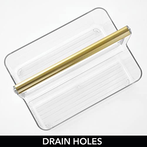 Mdesign Plastic Shower Caddy Storage Organizer Utility Tote, Divided Basket Bin - Metal Handle For Bathroom, Dorm, Kitchen, Holds Soap, Shampoo, Conditioner - Aura Collection - Clear/Soft Brass #TOP1