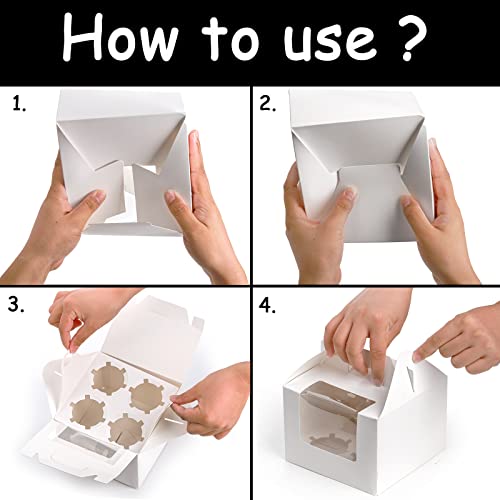 Jucoan 40 Pack Cupcake Box With Window, Insert And Handle Holds 4 Standard Cupcake, White Kraft Paper Cupcake Container, Cupcake Holder Carrier Bakery Pastry Boxes For Cupcake, Muffin #TOP3