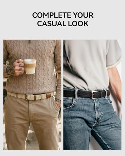 Image of CHAOREN Stretch Belt Men 2 Pack - 1 3 /8 inch Braided Golf Belts For Men - Casual Elastic For Pants and Jeans