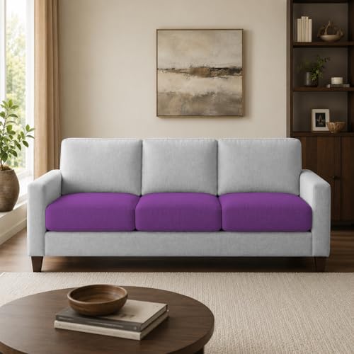 Image of Casaliving Gladino Modern Velvet Fabric Sofa, Tufted Design Upholstered 3 Seater Sofa Set for Living Room, Premium Velvet Fabric Sofa (Purple Grey)