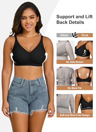 Image of Xcutting Bra for Women Wireless No Underwire Seamless Full Coverage Deep V Bralettes Everyday Comfortable Soft