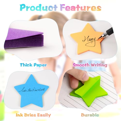 AUAUY 8 Stück Haftnotizen, 240 Blatt Sterne Haftnotizen mit 8 Farbigen, Klebezettel Einfach zu Schreiben und Aufzukleben, Selbstklebend Farbige Memo für Zuhause, Büro, Schule, Küche (66×66 mm)