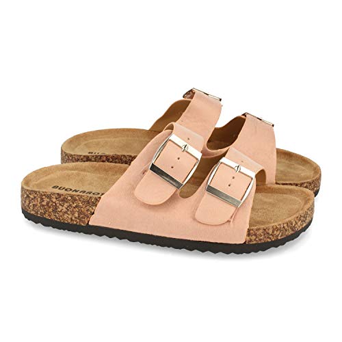 shoes&blues.es 55071 Sandalia Plana de Mujer, con Planta de Anatomica de Bio, y Hebillas, Primavera Verano 2021 Rosa Talla 40