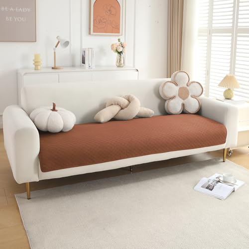Image of HOKIPO Quilted Brown Polyester Sofa Mat, 90cm x 170cm, L-Shape & 1 /2 /3 Seater