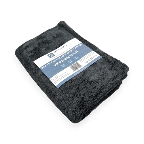 Mayfield Car Edgeless Drying Towel - 1200gsm, 90cm x 70cm, Twisted Loop Microfibre, Grey, 1200gsm Edgeless Drying Towel