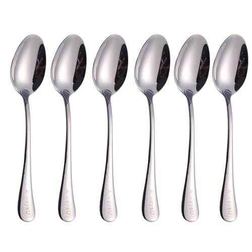 6 Piece Dinner Spoon Set Rainbow Multicolor Stainless Steel Table Soup Dessert Spoon Silverware Flatware Utensil Cutlery Set Service for 6 Mirror Finish Dishwasher Safe 7.2 Inches