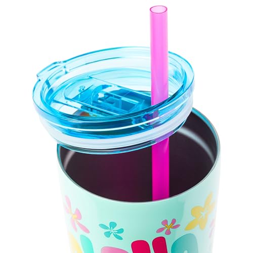 Image of Silver Buffalo Disney Lilo and Stitch Aloha Double Walled Tumbler with Straw, 22 Ounces
