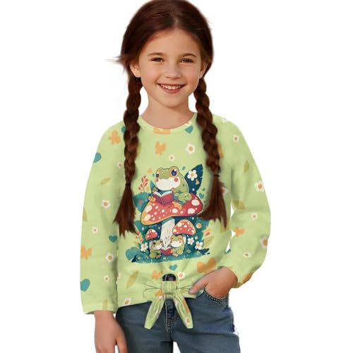 Cute Shirts for Girls Size 5-12 Tie Front Tops Long Sleeve Crewneck Clothes Casual