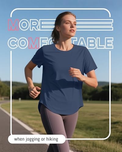 4 Pack Women's Workout T Shirts Short Sleeve Athletic Basic Tee Tops Quick Dry UPF 50+ Sun Protection with Split Hem3