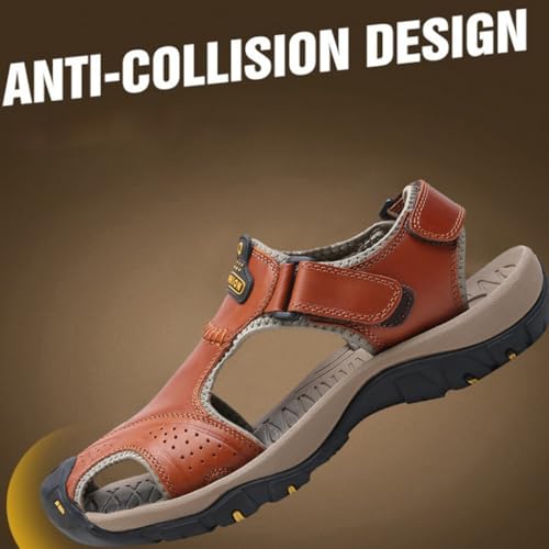 Men's Sport Outdoor Hiking Sandals, Leather Closed Toe Athletic Sport Casual Beach Water Sandals,Lightweight Comfortable Waterproof3