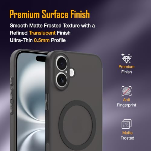 Image of ZAP CASE Paper Thin Case for iPhone 16 Plus | Ultra-Slim 0.5 mm Back Cover | Metal Buttons | Lightweight | Matte Finish | Anti-Fingerprint | Scratch Resistant | Camera Protection | Magsafe | Black