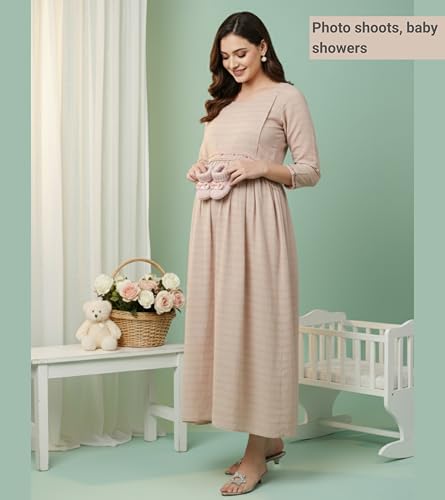 Image of DUMMY SHAPE Feeding Kurtis for Women Cotton Blend | Printed Pregnancy Flare Kurta with Dual Nursing Zippers to Pre & Post Partum | Maternity Dresses | Gifts for Pregnant Woman