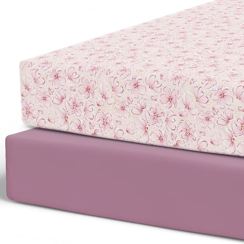Image of Pobibaby – 2 Pack Crib Sheets Girl, Premium Fitted Baby Crib Sheets for Standard Mattress – Ultra-Soft Jersey Knit, Safe and Snug, Stylish Floral Design (Blossom)