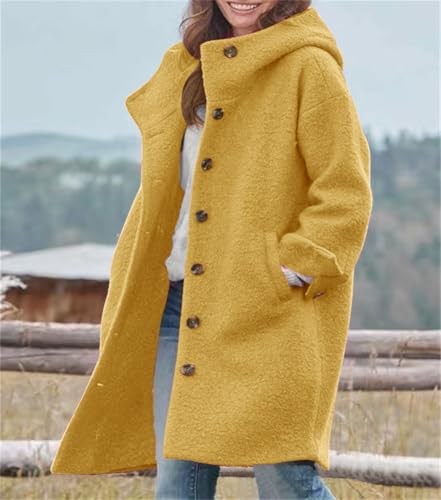 Image of chouyatou Women's Winter Single Breasted Long Wool Coat with Hood Casual Wool Blend Trench Coat Jacket