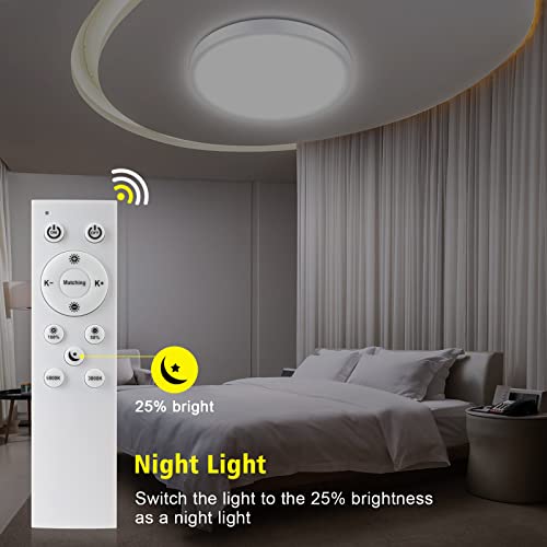 Dimmable LED Ceiling Light Panel with Remote Control,24W 2200LM,3000K-6000K,Night Light Function,IP54 Waterproof Round LED Flush Mount Ceiling Light for Bedroom,Bathroom,Kitchen,Hallway,Ø30CM - Image 6