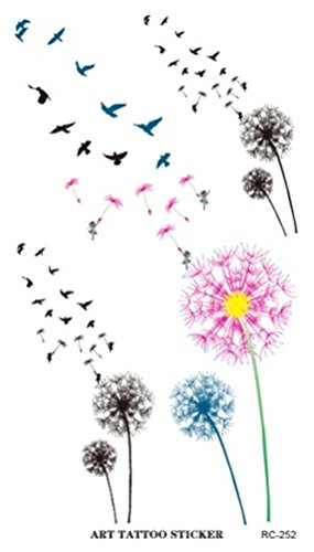 Niwota 6 Sheets Dandelion & Plum Flower & Stereo Butterfly Tattoo Trendy & Beautiful & Fresh & Waterproof Tattoo
