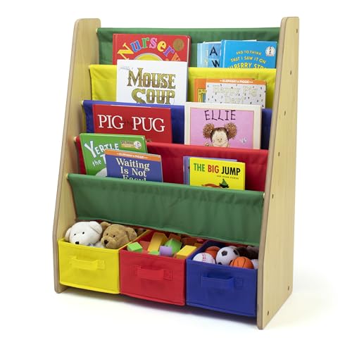 Image of Humble Crew Children's Bookcase Storage Rack with 4 Tiers, Children's Bookrack, Bookshelf, Primary