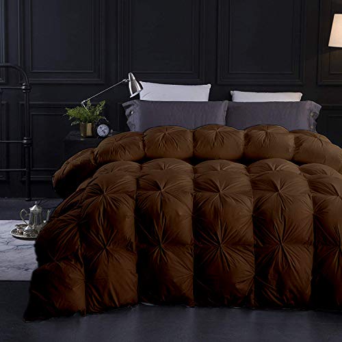 Brown All Season Down Pintuck Comforter- Eastern King Size 118 x 110 Inches 1 pc Pinch Pleated Duvet, 1000-TC 750-GSM with Corner Tabs 100% Egyptian Cotton- Brown Solid