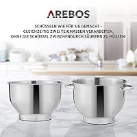 Arebos Küchenmaschine 1500W Rot | Knetmaschine mit 2x Edelstahl-Rührschüsseln 4,5 & 5,5L | Geräuscharm | Küchenmixer mit Rührhaken, Knethaken, Schlagbesen und Spritzschutz | 6 Geschwindigkeiten – Ansicht 4