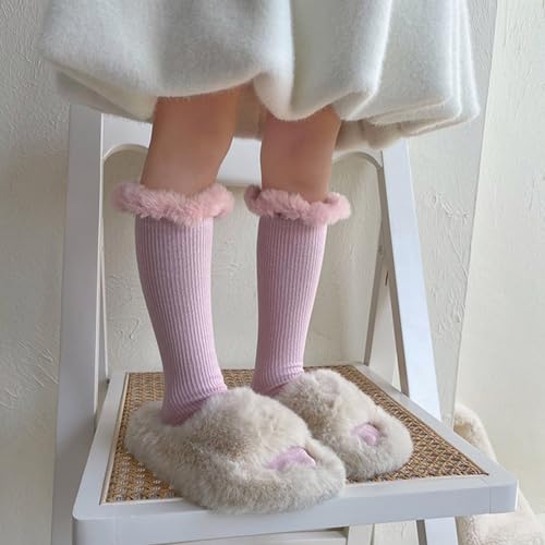Cotton Socks with Plush Lace for Kids Stylish and Comfortable in Tube Socks Under Knee Length Stockings Stackable4
