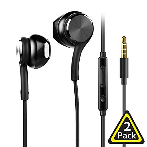 ZJXD Earphones In Ear Headphones Wired Earbuds Noise Isolating Headset With Microphone remote sound control Compatible With iPhone Samsung Huawei Android Smartphones Tablets and more(2 Pack Black)