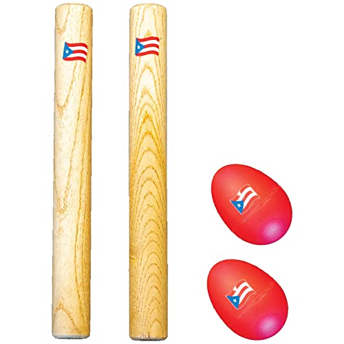Hand Percussion Instrument Set with Puerto Rico Flag