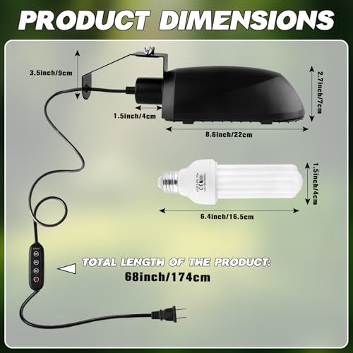 Image of Bird Cage Light Fixture Combo Kit with Adjustable Timer,Lamp Hood with 2.4% UVB UVA 20W Compact Fluorescent Bulb for All Kinds Captive Birds Reptiles