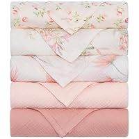 Yukkidds Mulltücher Baby Spucktücher 100% Baumwolle Spucktuch 60x60 cm Saugfähig und Atmungsaktive Wickeltücher Musselintücher 5er Set für Neugeborene Junge und Mädchen Rosa Blumig