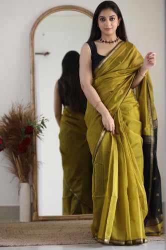 Image of SGF11 Women's Kanjivaram Soft Cotton Linen Silk Saree With Blouse Piece