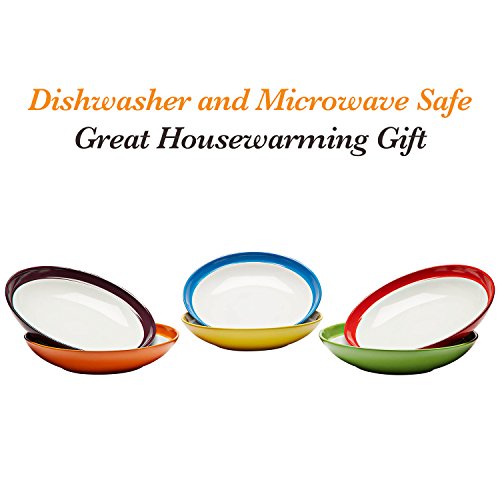 Amethya │ Premium Ceramic Colorful Stoneware – Pasta, Salad Plates │ 9.5" Dishes Set, Scratch Resistant, Microwave, Oven, And Dishwasher Safe │ Assorted Colors - Set Of 6 #TOP4