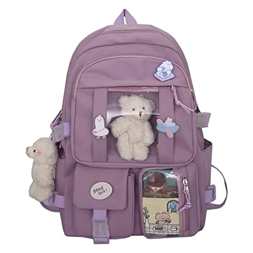Jywmsc Mochila Escolar Kawaii para Niñas y Mujeres, Linda Mochila Estética, Mochila Escolar con Pin y Accesorios (blanco)