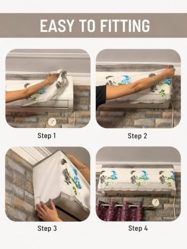 Image of Premium Cotton Net Split AC Cover for 1.5 Ton Indoor Unit | Designer Summer AC Dust Protection Cover | Stylish Protective AC Cover | 38 x 15.35 x 7.8 In | Grey Net