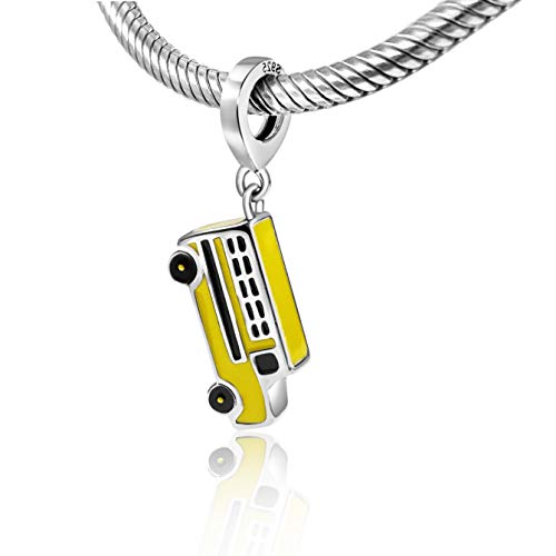 Bolenvi Yellow School Bus 925 erling Silver Pendant Charm Bead For Pandora & Similar Charm Bracelets or Necklaces