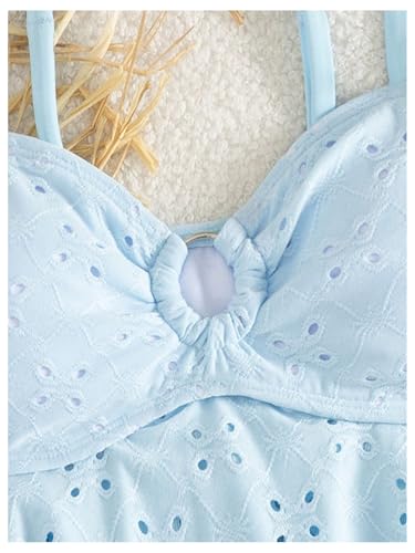 Image of SHENHE Girl's Ruffle Flounce Tankini Swimsuit O Ring Spaghetti Strap Eyelet Bathing Suits