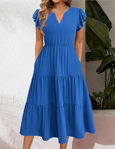Image of ZEAGOO Womens Summer Casual Dresses Ruffle Sleeve V Neck Midi Dress Flowy Tiered Dress with Pockets Boho Sundresses