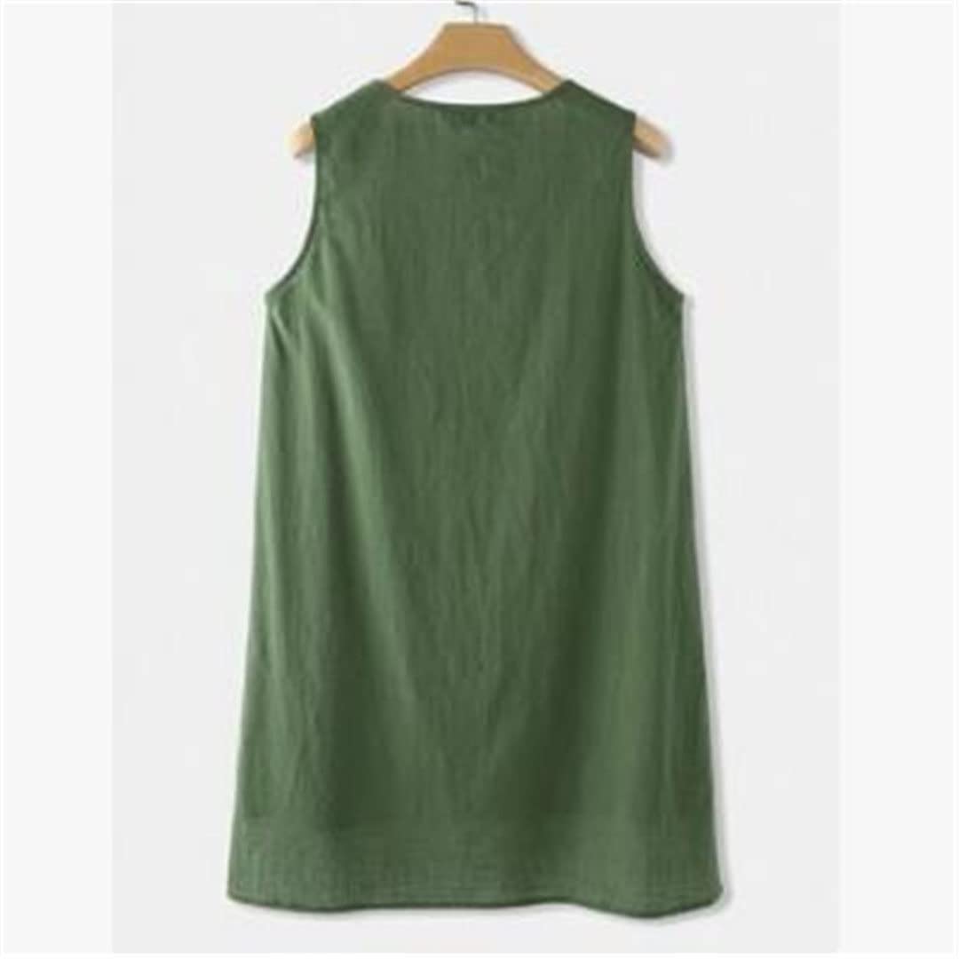 Lmtossey Camicia da donna in cotone e lino, stile vintage, per feste primaverili ed estive, senza maniche, con spacco