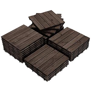Yaheetech Set van 27 houten tegels, terrastegels, balkontegels, set vloerbedekking met drainage kliktegels 30 x 30 cm weerbestendig, gemakkelijk te leggen, ca. 2,6 m² per set, zwart