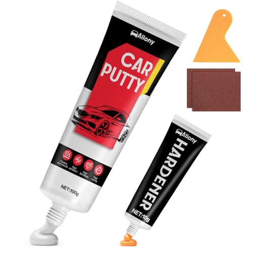 Allony Masilla de Carrocero Coche, 100g Reparador Plasticos Coche, Masilla Poliester, Masilla Fibra de Vidrio, 10g Endurecedor, Masilla Coche para Reparar Arañazos Rellenar Agujeros y Grietas