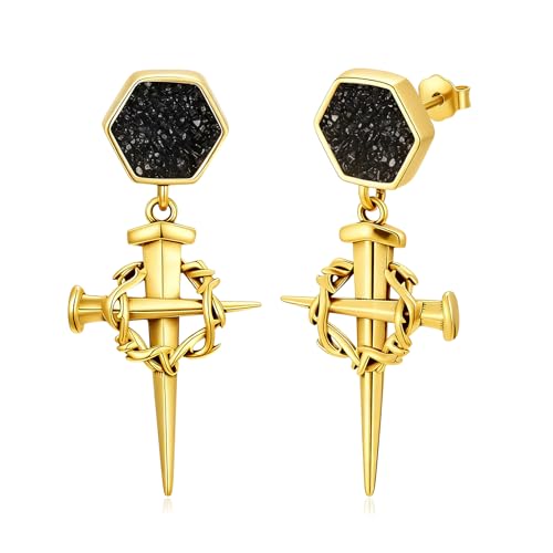 Boucles d'oreilles croix en argent 925 et onyx noir pour homme et femme