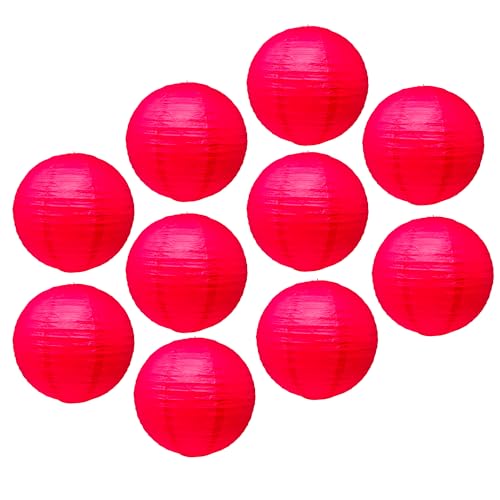 Image of Mudra Crafts 12 Inch Round Chinese Red Paper Lanterns Hanging Decor | 10 PCs, Reusable, Indoor Outdoor Decorative Lamp Shade, for Ceiling, Wedding, Shower, Party, Festival, Home Decoration