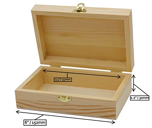 Creative Hobbies Unfinished Wood Craft Box – Light Unfinished Wood With Clasp – Make Your Own Gift Box, Jewelry Box, Photo Box - Decorate With Paint, Ribbon, Decoupage And More – 6" X 4" X 2" #TOP3