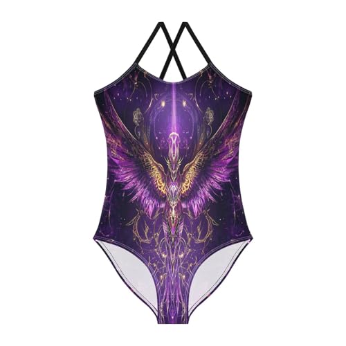 Swimsuits for Girls 1-Piecing Beach Swimwear Bathing Suits for Girls 9-10T Purple Mysterious Bird
